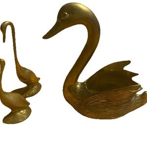 Large Vintage Solid Brass Swan Planter 12” MCM Hollywood Regency mid century mod